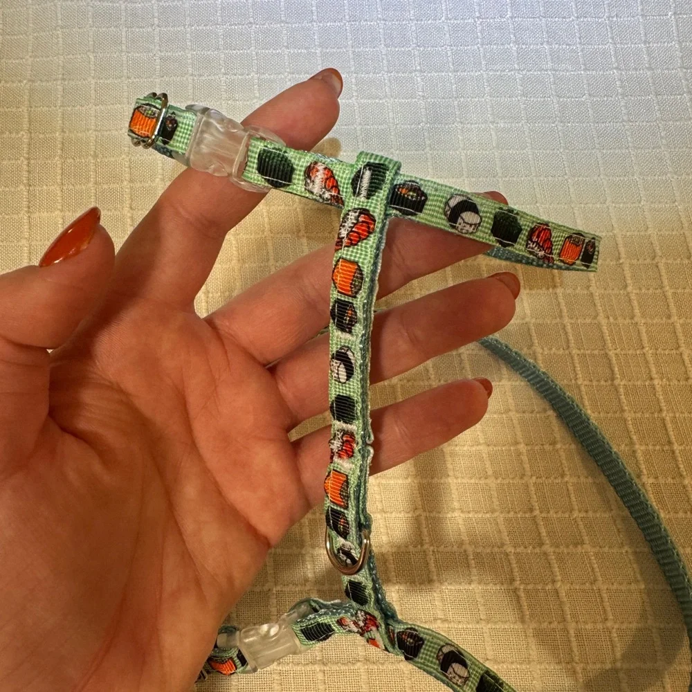 Blue with sushi deign cat or dog Harness and Leash Set